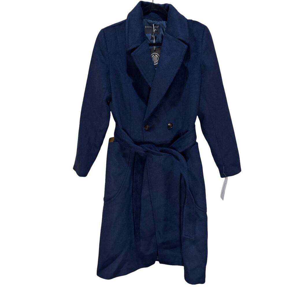 Bernardo Belted Wool Blend Longline Coat - Deep Navy Size XL - Picture 5 of 10